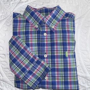 Ralph Lauren little boy button down shirt Sz 4 shades of Blue Pink Green White